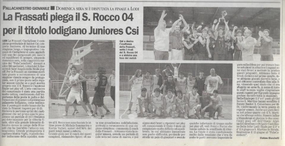 LA FRASSATI  BASKET JUNIORES PIEGA IL SAN ROCCO 04 S. ANGELO LODIGIANO